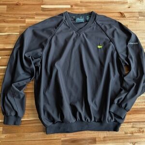 Masters Collection Mens V-Neck Golf Windshirt Pullover Black Large Augusta Logo